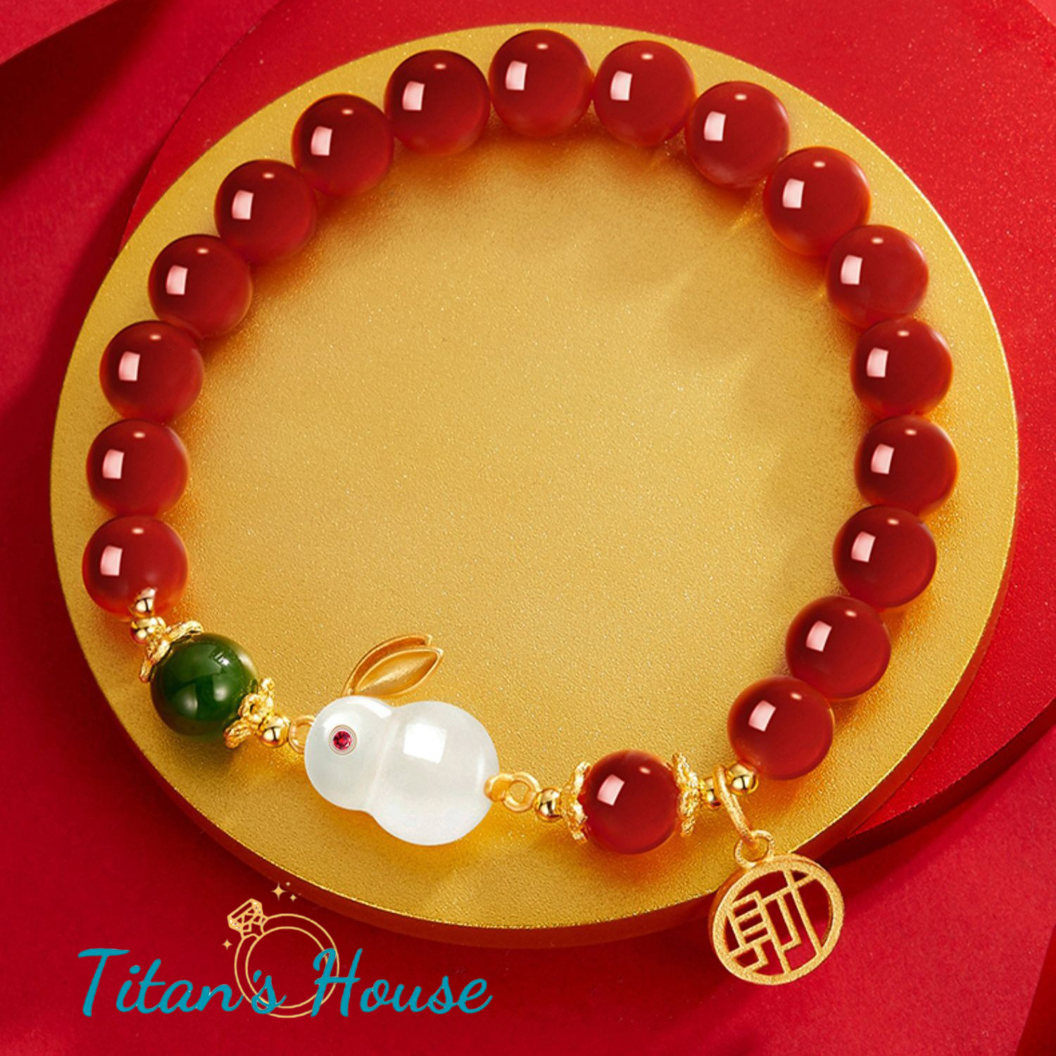 Chuỗi - vòng tay đá Mã Não đỏ kết hợp Charm Thỏ Ngọc - Titan's House - C004T