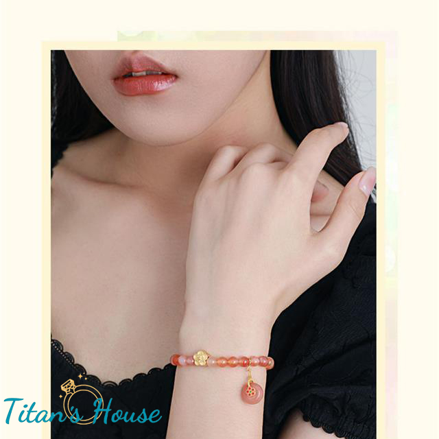 Chuỗi - vòng tay đá Mã Não Peach kết hợp Charm hoa anh đào xinh xắn - Titan's House - C005T