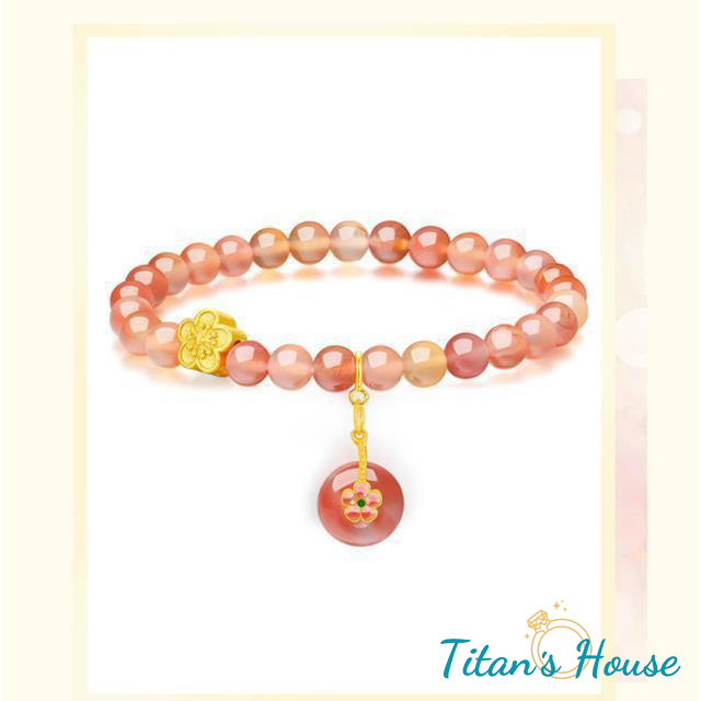 Chuỗi - vòng tay đá Mã Não Peach kết hợp Charm hoa anh đào xinh xắn - Titan's House - C005T