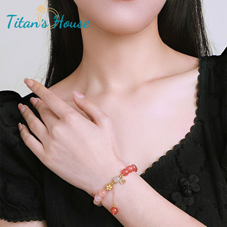 Chuỗi - vòng tay đá Mã Não Peach kết hợp Charm hoa anh đào xinh xắn - Titan's House - C005T