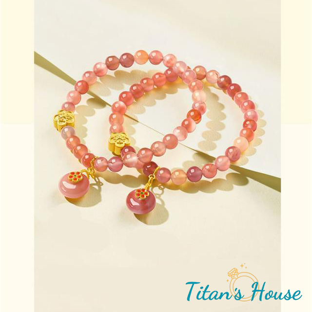 Chuỗi - vòng tay đá Mã Não Peach kết hợp Charm hoa anh đào xinh xắn - Titan's House - C005T