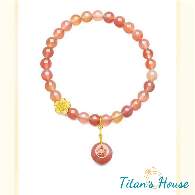 Chuỗi - vòng tay đá Mã Não Peach kết hợp Charm hoa anh đào xinh xắn - Titan's House - C005T