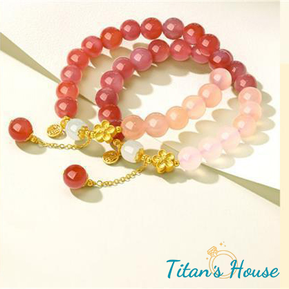 Chuỗi - vòng tay đá Mã Não Peach kết hợp Charm hoa anh đào xinh xắn - Titan's House - C005T