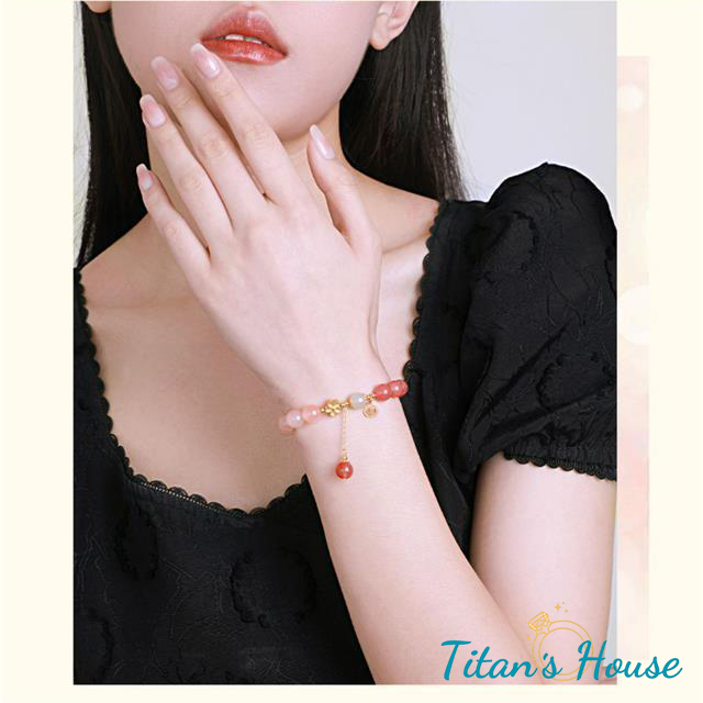 Chuỗi - vòng tay đá Mã Não Peach kết hợp Charm hoa anh đào xinh xắn - Titan's House - C005T