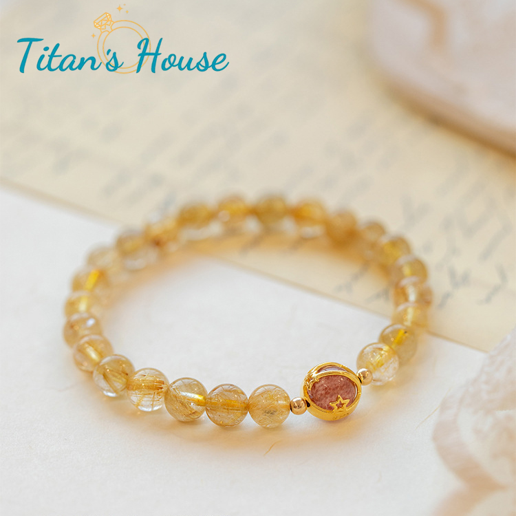 Chuỗi - vòng tay đá Thạch Anh tóc vàng kết hợp Charm mã não - Titan's House - C008T