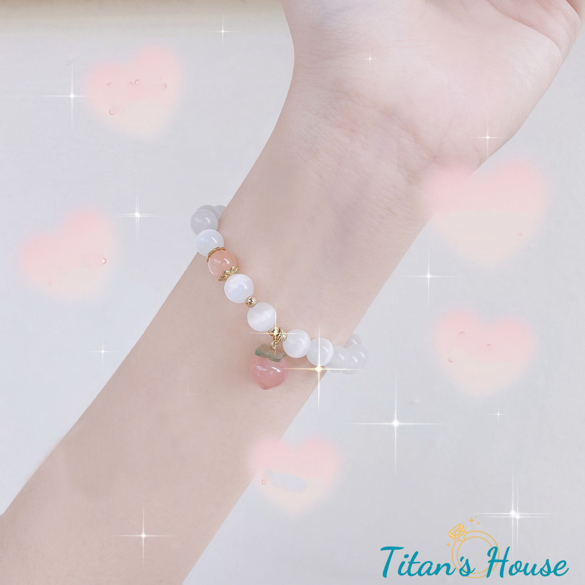 Chuỗi - vòng tay đá Mắt mèo kết hợp Charm mã não quả đào - Titan's House - C010T