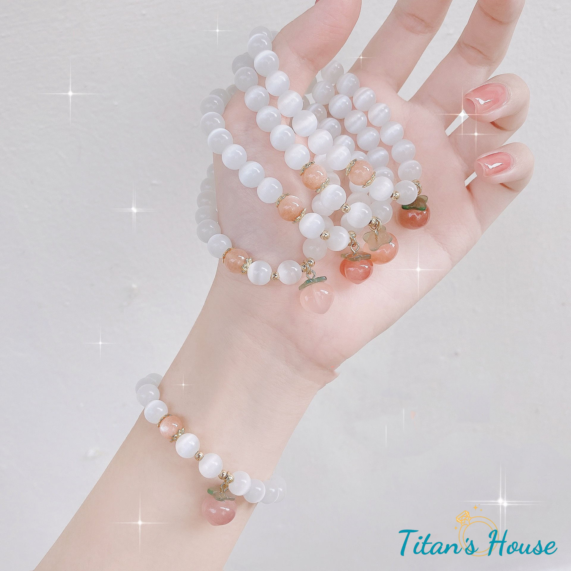 Chuỗi - vòng tay đá Mắt mèo kết hợp Charm mã não quả đào - Titan's House - C010T