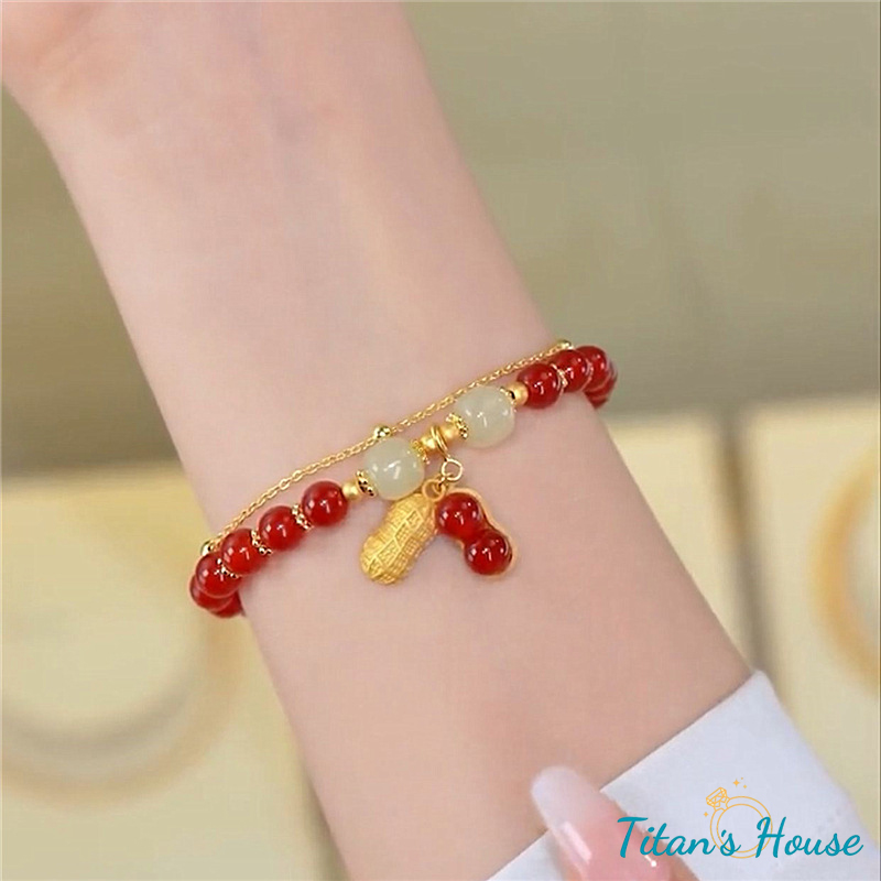  Chuỗi - vòng tay đá Mã Não huyết kết hợp Charm hạt đậu phong thuỷ - Titan's House - C013T