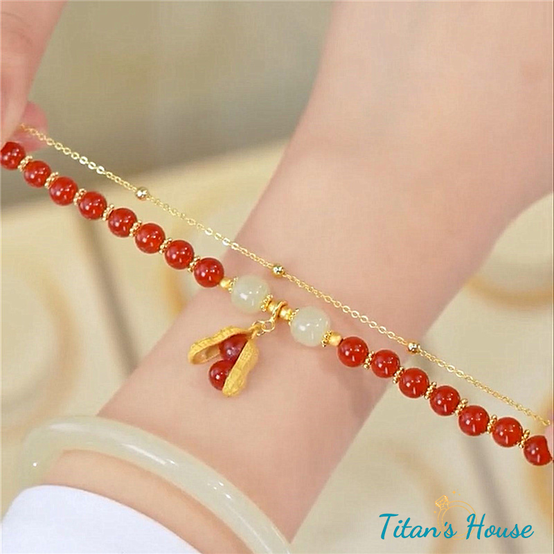  Chuỗi - vòng tay đá Mã Não huyết kết hợp Charm hạt đậu phong thuỷ - Titan's House - C013T