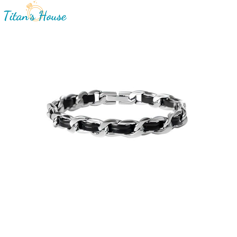 Lắc tay nam bằng Titan kèm dây da - Titan's House - LT003T