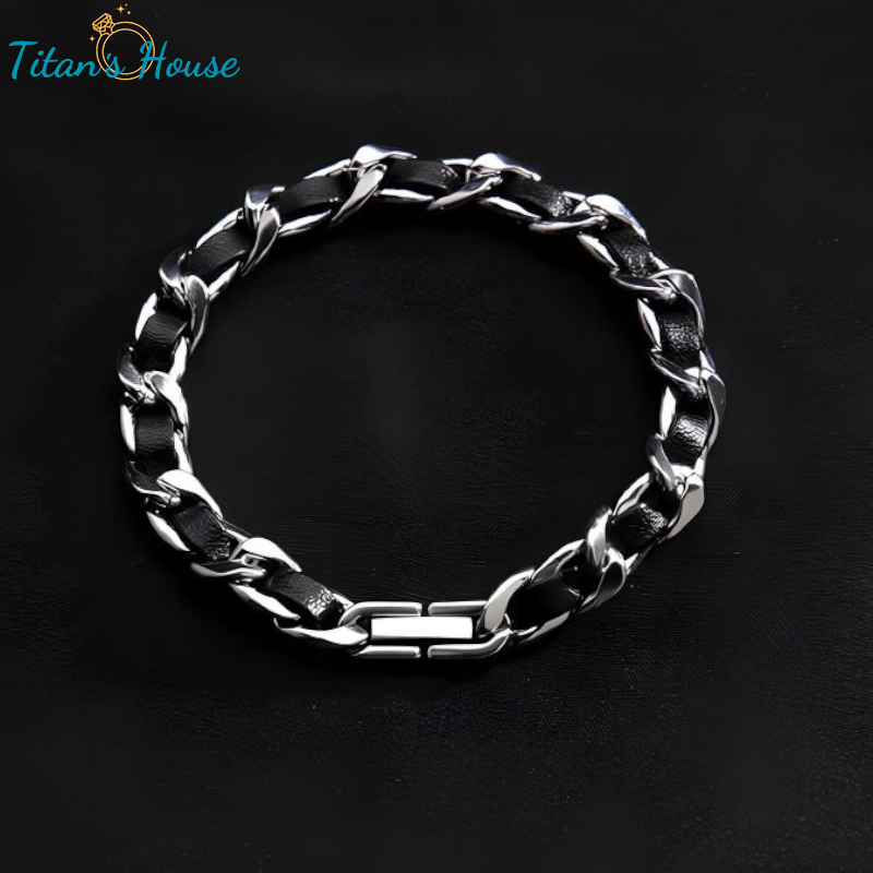 Lắc tay nam bằng Titan kèm dây da - Titan's House - LT003T