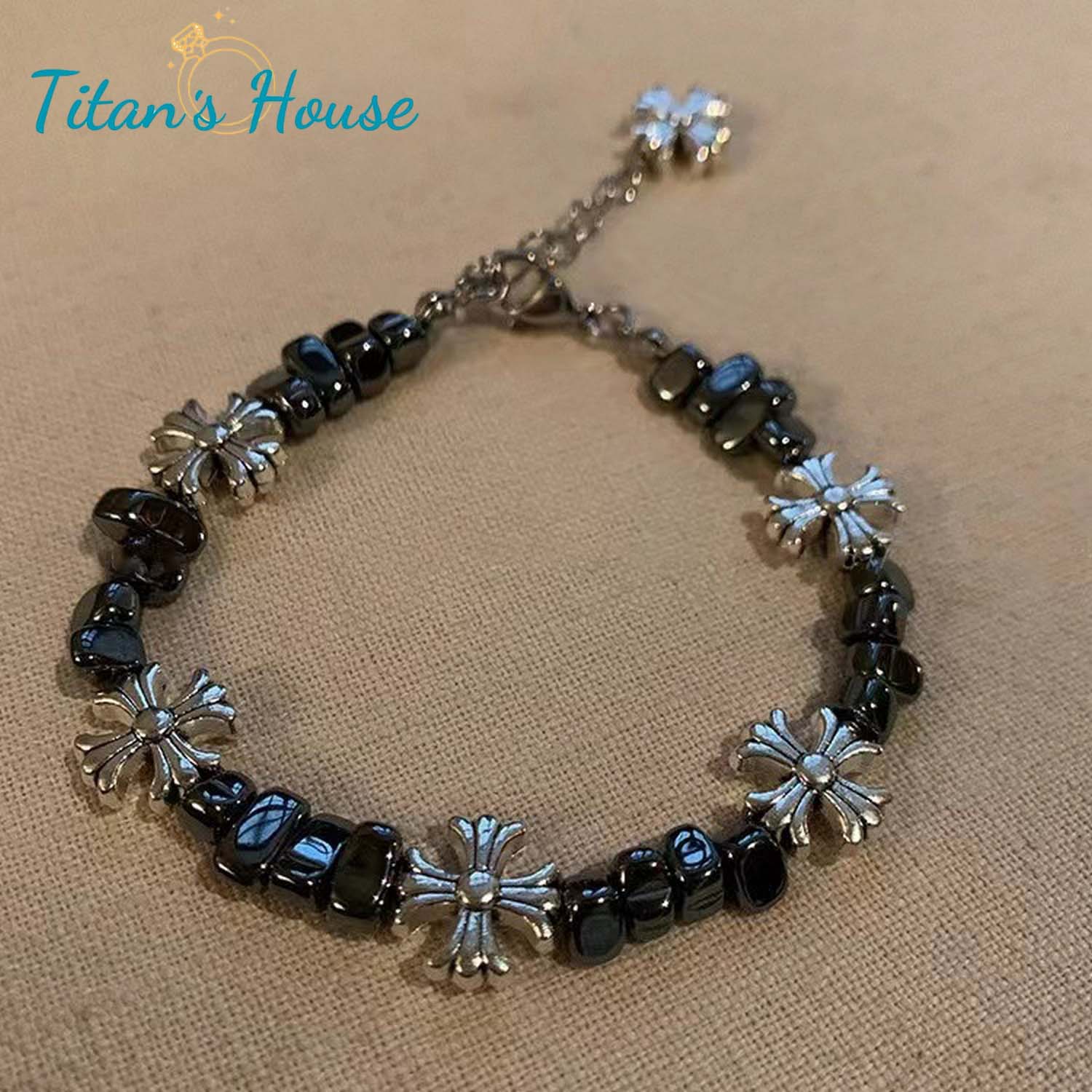  Lắc tay nam Thép Titan biểu tượng chữ thập la mã - Titan's House - LT010T