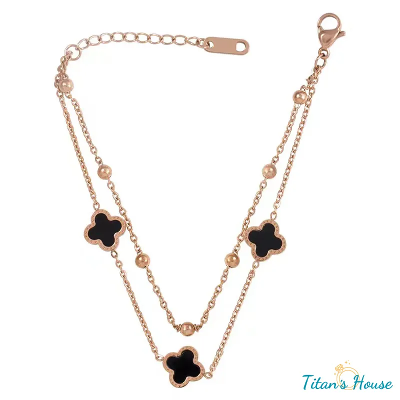 Lắc tay hai dây cỏ Bốn lá đen bằng titan - Titan's House - LT020T