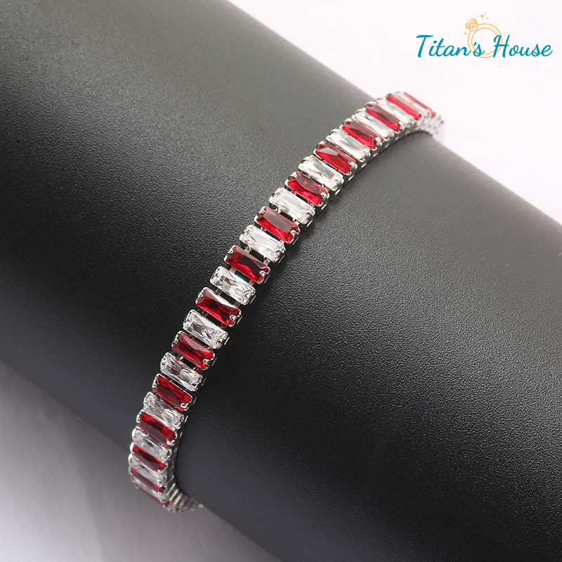 Lắc tay Titan đá Zircon Baguette 2.5*5mm kết hợp 02 màu - Titan's House - LT023T