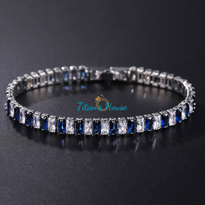 Lắc tay Titan đá Zircon Baguette 2.5*5mm kết hợp 02 màu - Titan's House - LT023T