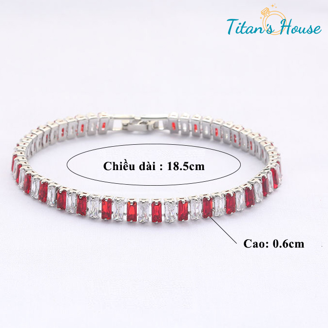 Lắc tay Titan đá Zircon Baguette 2.5*5mm kết hợp 02 màu - Titan's House - LT023T