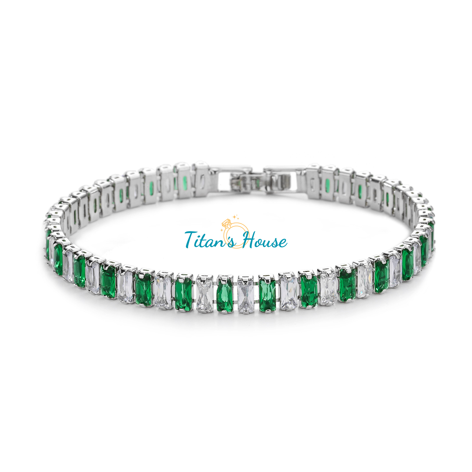 Lắc tay Titan đá Zircon Baguette 2.5*5mm kết hợp 02 màu - Titan's House - LT023T