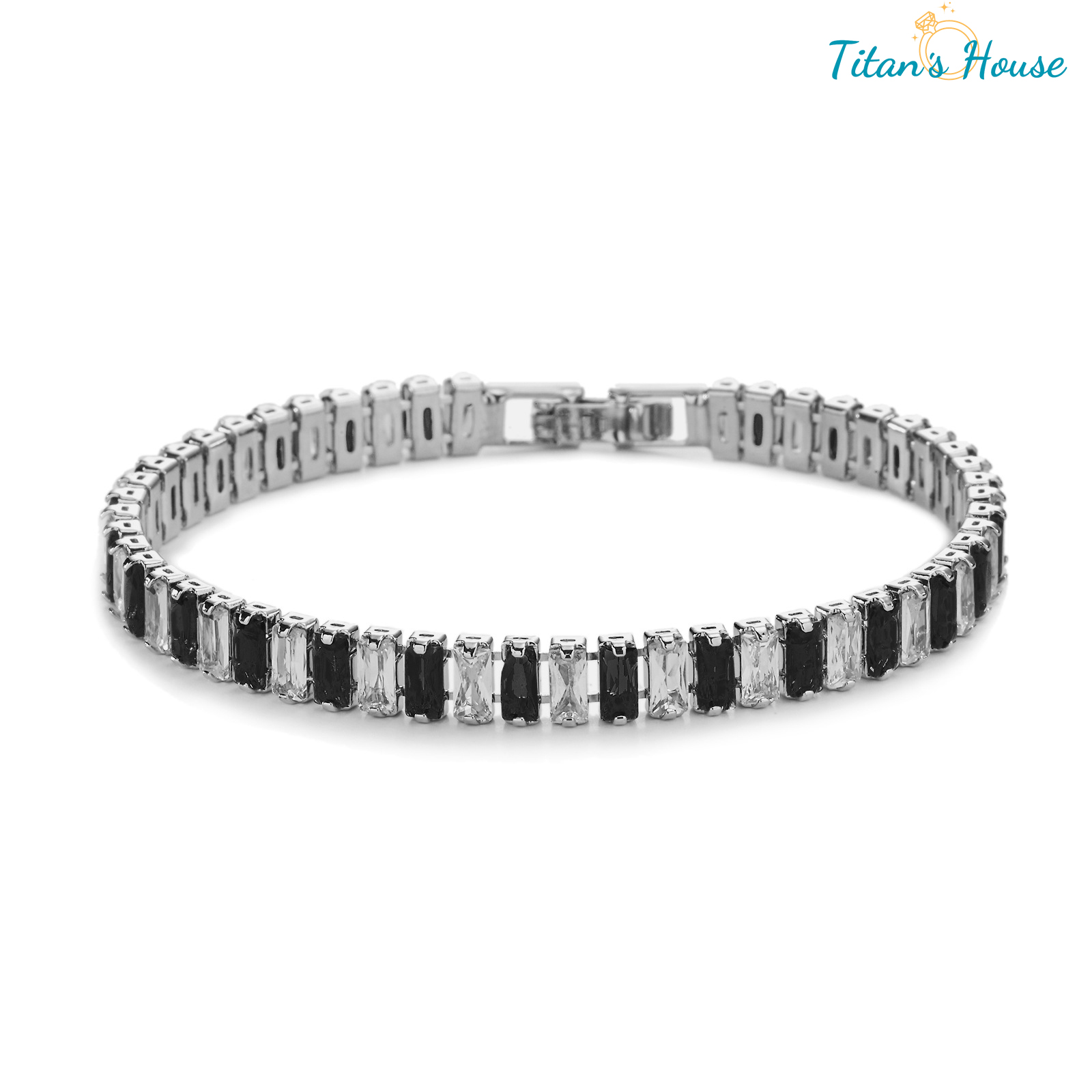 Lắc tay Titan đá Zircon Baguette 2.5*5mm kết hợp 02 màu - Titan's House - LT023T