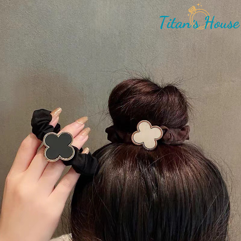 Dây buộc tóc cỏ 4 lá bản to 2 màu dễ thương - Titan's House - CT001T