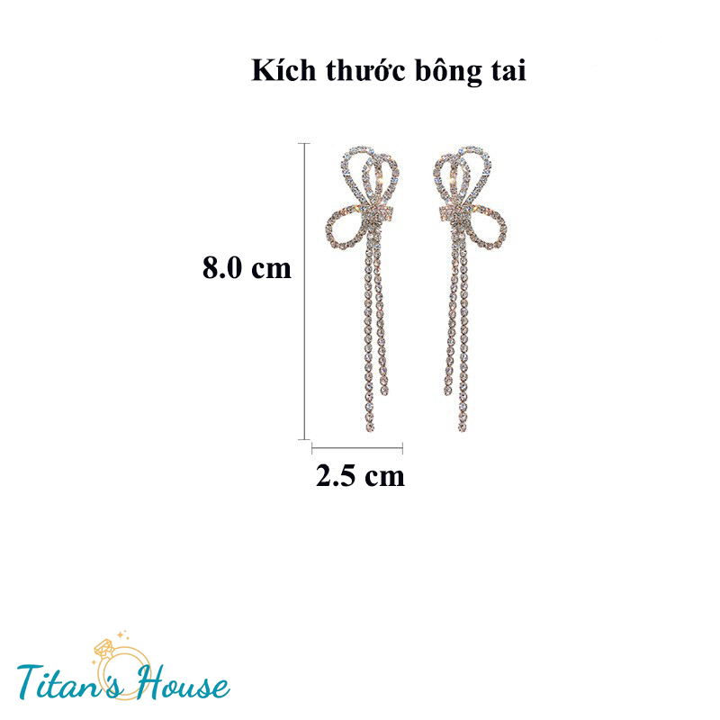 Bông tai - Hoa tai Bạc biểu tượng nơ đá Zircon vuông - Titan's House - HT011T