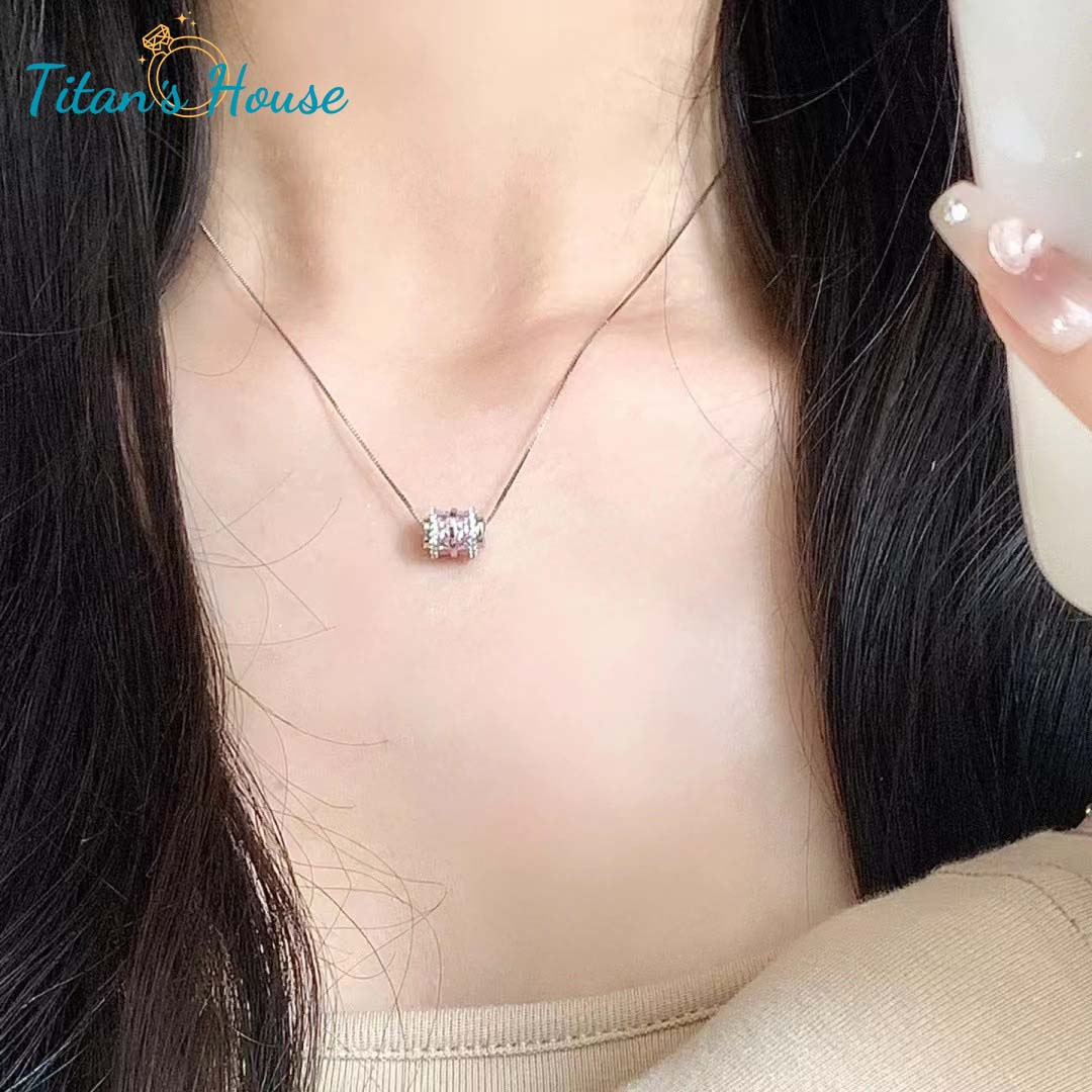 Dây chuyền có mặt đá hình trụ đá Zircon hồng - Titan's House - DM006T