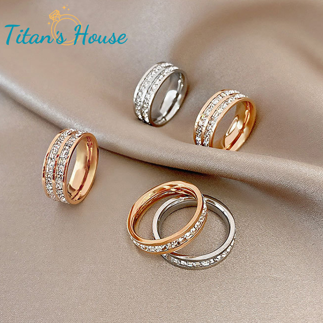 Nhẫn lùa đá Zircon 2 hàng chất liệu titan - Titan's House - N008T