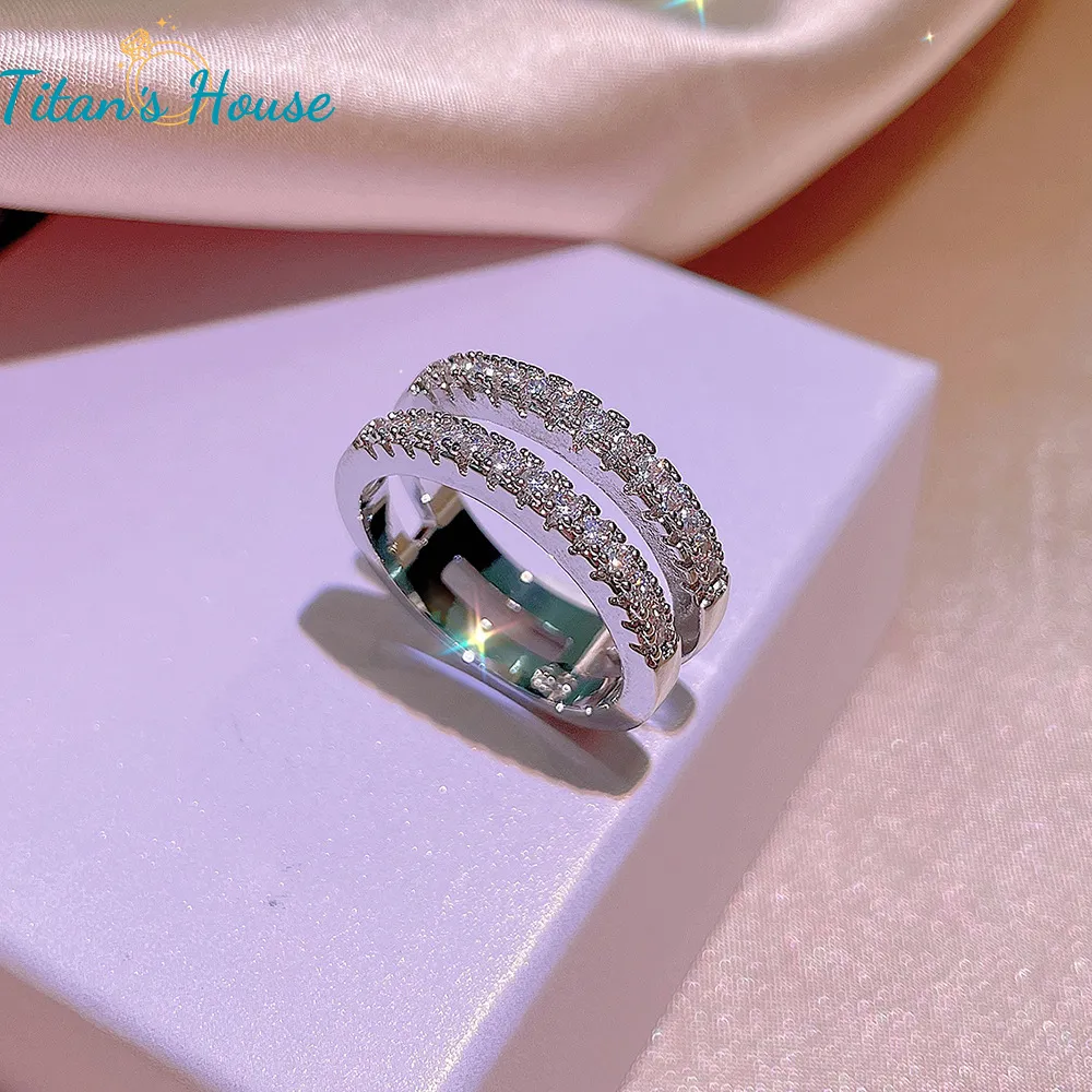 Nhẫn Unisex đá Zircon hai hàng Titan - Titan's House - N009T