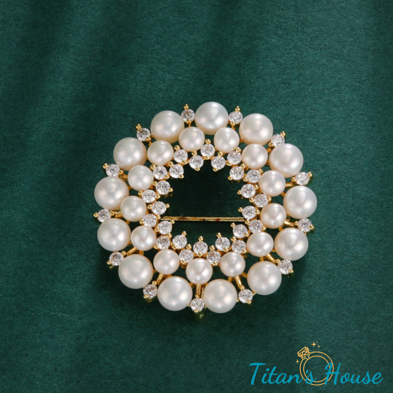  Trâm cài áo cao cấp vòng tròn ngọc ốc - Titan's House - TC029T